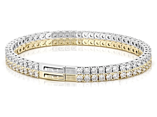Pre-Owned Bella Luce® Ottone 18.46ctw Diamond Simulant Rhodium And 18k Yellow Gold Plated Flex Bangl - Size 7