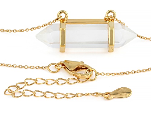 Pre-Owned 30x8 Fancy Shape White Crsytal Quartz 18K Yellow Gold Over Sterling Silver Pendant with Ch