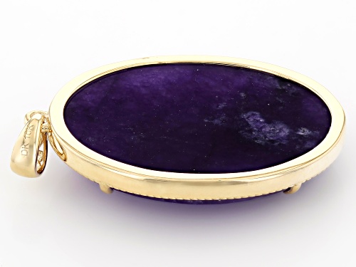 Pre-Owned 30x20mm Oval Purple Jadeite 10k Yellow Gold Dragon Pendant