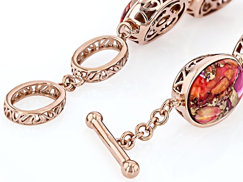 Pre-Owned Timna Jewelry Collection™ 20x14mm Pink & Orange Spiny Oyster Shell Copper Station Bracelet - Size 8