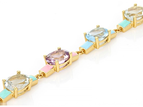 Pre-Owned 5.87ctw Glacier Topaz™, 5.87ctw Amethyst & 4.34ctw Prasiolite 18K Yellow Gold Plated Brace - Size 8