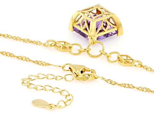 Pre-Owned 5.85ct Princess Cut Canela Amethyst With .03ctw White Zircon 18K Yellow Gold Over Silver N - Size 18