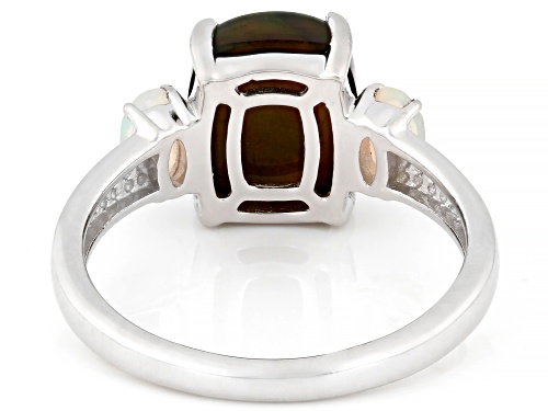 Pre-Owned 1.61ct Black and 0.27ctw White Ethiopian Opal Rhodium Over Sterling Silver Ring - Size 6