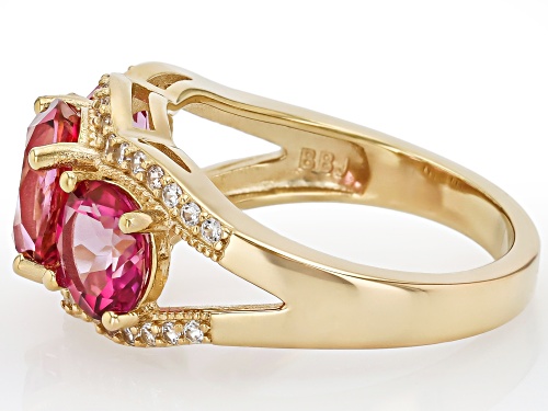 Pre-Owned 5.94ctw Pink Topaz With 0.30ctw White Zircon 18k Yellow Gold Over Sterling Silver Ring - Size 8