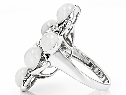 Pre-Owned 7mm And 6mm Round Rainbow Moonstone Sterling Silver Ring - Size 6