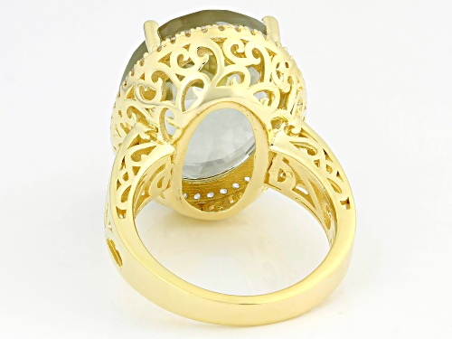 Pre-Owned 14.60ct Prasiolite With 0.50ctw White Topaz 18k Yellow Gold Over Sterling Silver Ring - Size 8