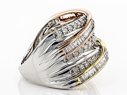 Park Avenue Collection® 1.00ctw Round And Baguette White Diamond 14K Three-Tone Gold Ring - Size 7