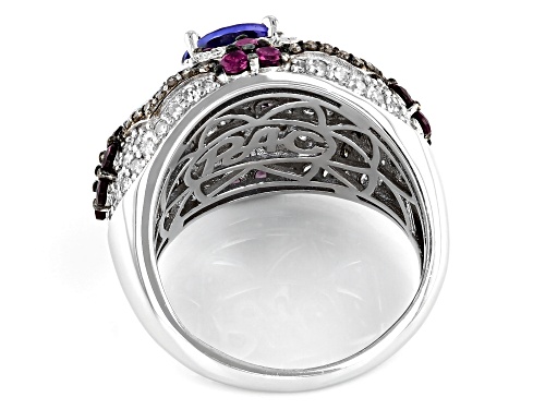 Park Avenue Collection® 3.50ctw Tanzanite, Raspberry Color Rhodolite & Diamond 14k White Gold Ring - Size 5
