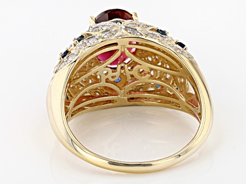 Park Avenue Collection® Pink Tourmaline, Blue Sapphire & White Diamond 14k Yellow Gold Ring 1.83ctw - Size 5