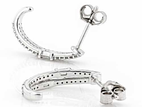 Park Avenue Collection® 0.25ctw Round And Baguette White Diamond 14k White Gold J-Hoop Earrings
