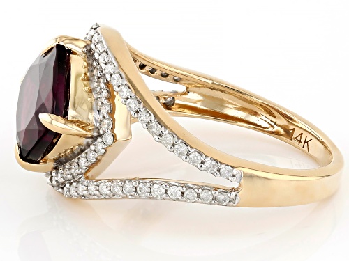 Park Avenue Collection® Raspberry Rhodolite With White Diamond 14k Yellow Gold Ring 2.58ctw - Size 7