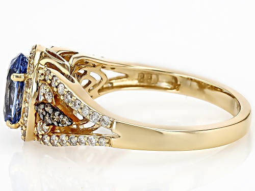 Park Avenue Collection® Ceylon Sapphire And Champagne And White Diamond 14k Yellow Gold Ring 1.69ctw - Size 9