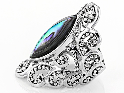 Pacific Style™ 21x11mm Marquise Abalone Shell Sterling Silver Solitaire Ring - Size 6