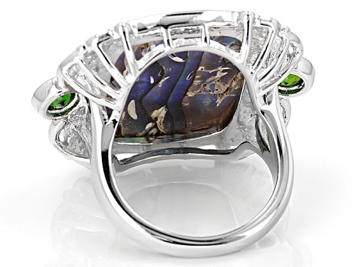 Pacific Style™ 21.7x16.7mm Rectangular Cushion Abalone Shell & .33ctw Chrome Diopside Silver Ring - Size 6