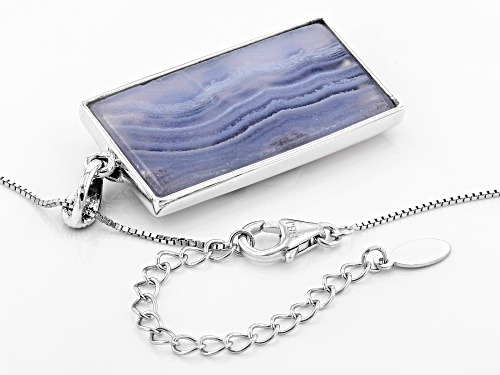 Pacific Style™ 33x17mm Rectangular Blue Lace Agate Silver Floral Overlay Pendant With Chain