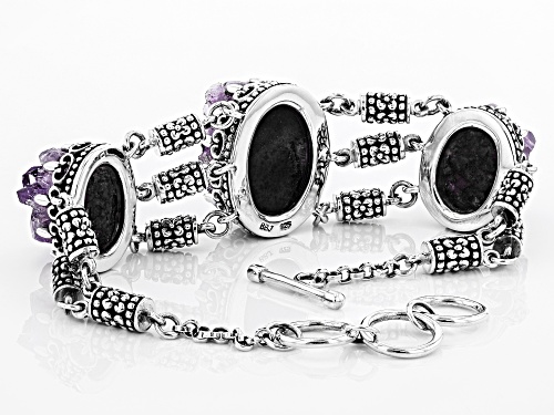 Pacific Style™ Oval Amethyst Geode Sterling Silver Toggle Bracelet - Size 8