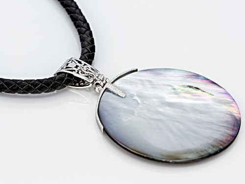 Pacific Style™ 50mm Round Black Mother Of Pearl Rhodium Over Silver Enhancer With 20