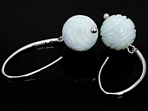Pacific Style™ 14mm Round Carved Jadeite Bead Sterling Silver Earrings