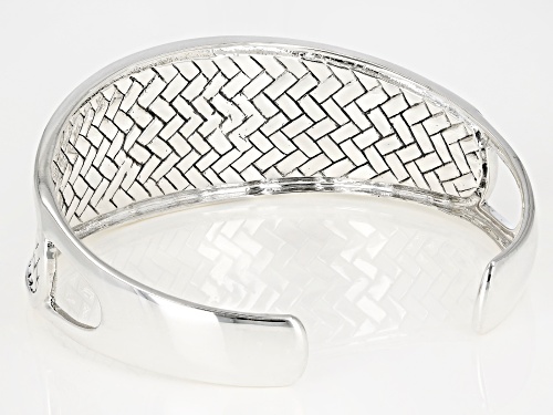 Pacific Style™ 18mm Round Abalone Shell Sterling Silver Basket Weave Cuff Bracelet - Size 8