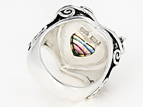 Pacific Style™ 13mm Heart Shape Abalone Shell Sterling Silver Solitaire Ring - Size 5