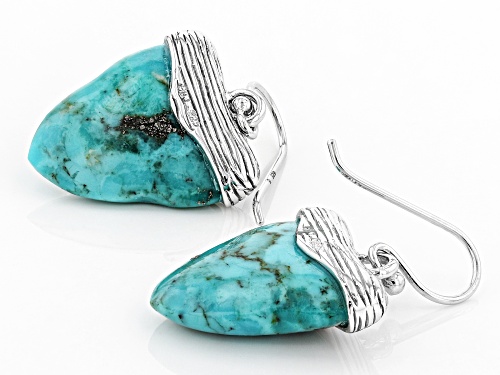 Pacific Style™  20x17mm Carved Turquoise Rhodium Over Silver Shark Tooth Inspired Dangle Earrings