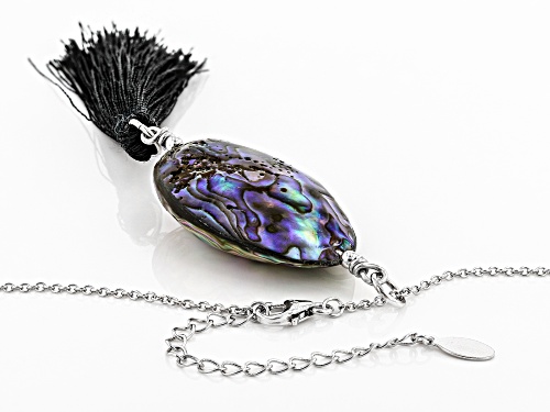 Pacific Style™ Free-Form Abalone Shell With Tassel Rhodium Over Sterling Silver Pendant With Chain