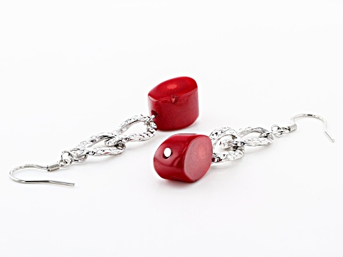 Pacific Style™ Free-Form Red Sponge Coral Solitaire, Rhodium Over Sterling Silver Dangle Earrings