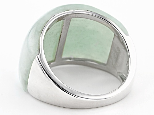 Pacific Style™ 23X15mm Inlaid Jadeite Solitaire Rhodium Over Sterling Silver Dome Ring - Size 7