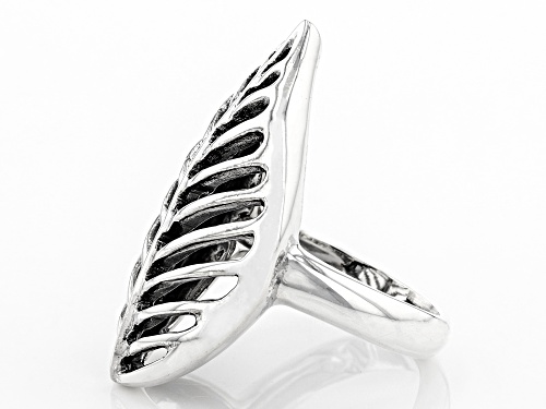 Pacific Style™ Rhodium Over Sterling Silver Open Leaf Design Ring - Size 7