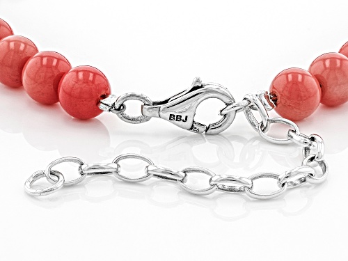 Pacific Style™ 6 & 8mm Pink Coral With 6mm White Agate Rhodium Over Sterling Silver Bead Bracelet - Size 7.5
