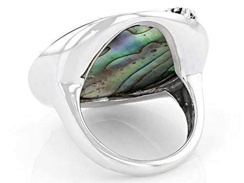 Pacific Style™ 25mm Round Abalone Shell with Dragonfly Rhodium Over Sterling Silver Ring - Size 7