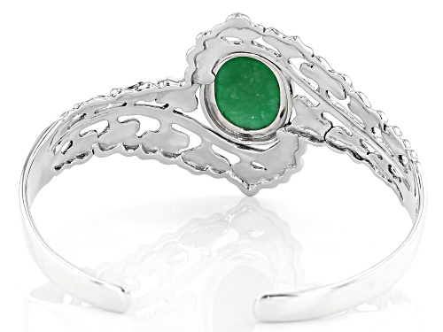 Pacific Style™ 20x15mm Oval Jadeite Rhodium Over Sterling Silver Leaf Cuff Bracelet - Size 7