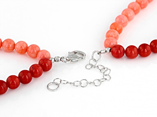 Pacific Style™ Red and Pink Sponge Coral Rhodium Over Sterling Silver Double Strand Necklace - Size 18