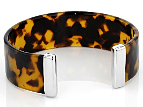 Pacific Style™  Imitation Tortoise Shell Rhodium Over Silver Cuff Bracelet - Size 7