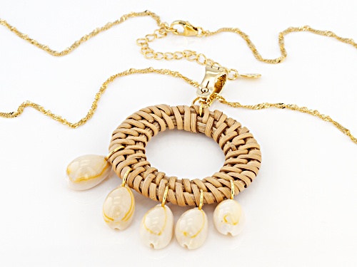 Pacific Style™ Woven Rattan With Shell 18K Gold Over Silver Enhancer With Chain