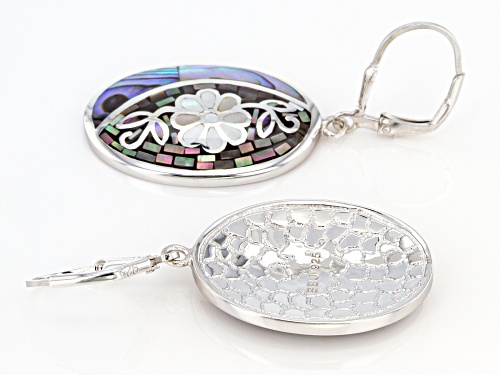 Pacific Style™ Floral Mother-of-Pearl with Abalone Shell Sterling Silver Mosaic Dangle Earrings