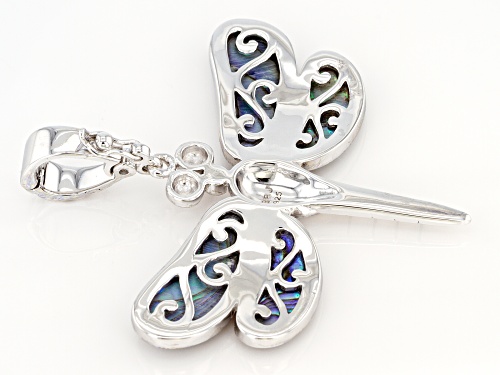 Pacific Style™ Fancy Abalone Shell Rhodium Over Sterling Silver Dragonfly Enhancer