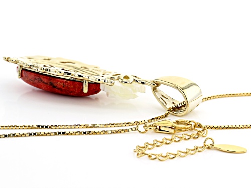 Pacific Style™ Coral & Carved Mother-of-Pearl 18k Gold Over Sterling Silver Pendant W/ Chain