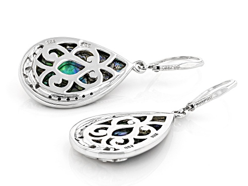 Pacific Style™ Pear Shape Abalone With Chrome Diopside Accent Rhodium Over Sterling Silver Earrings