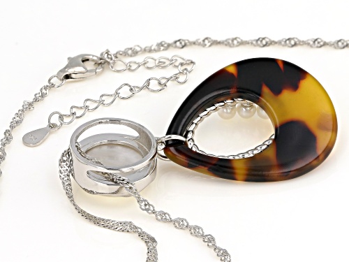 Pacific Style™ Imitation Tortoise Shell, Mother-of-Pearl, & Cultured Freshwater Pearl Silver Slide