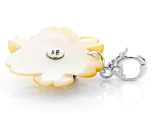 Pacific Style™ 35mm Mother-of-Pearl, 2.18ctw Amethyst & Zircon Rhodium Over Silver Hibiscus Enhancer