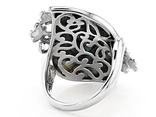 Pacific Style™ Free Form Abalone Shell Rhodium Over Sterling Silver Flower Design Ring - Size 8