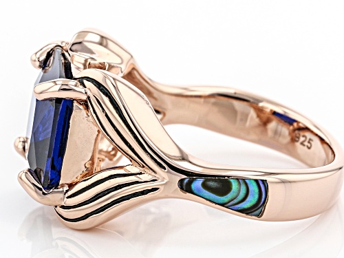 Pacific Style™ 4.22ct Lab Created Blue Spinel & Abalone Shell 18k Rose Gold Over Silver Ring - Size 7