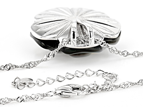 Pacific Style™ 25mm Gray Mother-Of-Pearl Rhodium Over Sterling Silver Flower Pendant With 18