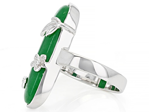 Pacific Style™ Jadeite Rhodium Over Sterling Silver Leaf & Floral Detail Ring - Size 8