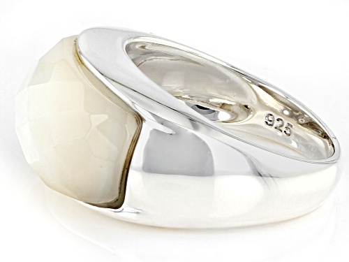 Pacific Style™ Mother-Of-Pearl Rhodium Over Sterling Silver Dome Ring - Size 7