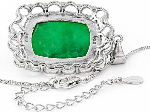 Pacific Style™ Rectangular Cushion Jadeite Sterling Silver Pendant With 18