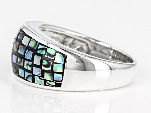 Pacific Style™ Mosaic Abalone Shell Rhodium Over Sterling Silver Dome Inlay Ring - Size 8