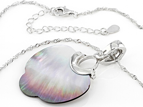 Pacific Style™ Black Mother-Of-Pearl Rhodium Over Silver Scalloped Enhancer with Chain