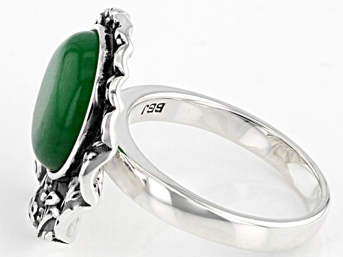 Pacific Style™12mm Round Green Jadeite Sterling Silver Oxidized Ring - Size 9